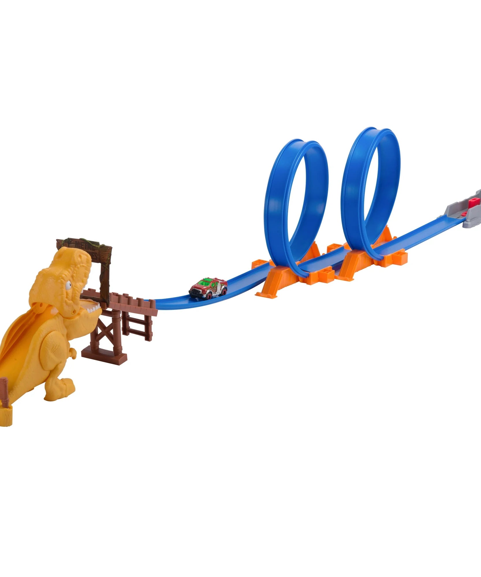 Zuru Metal Machines T-Rex Attack Building Trackset with Powerful Launcher, Double 360 Loops & Mini Racing Car – 2.63m/8.63ft Track Length
