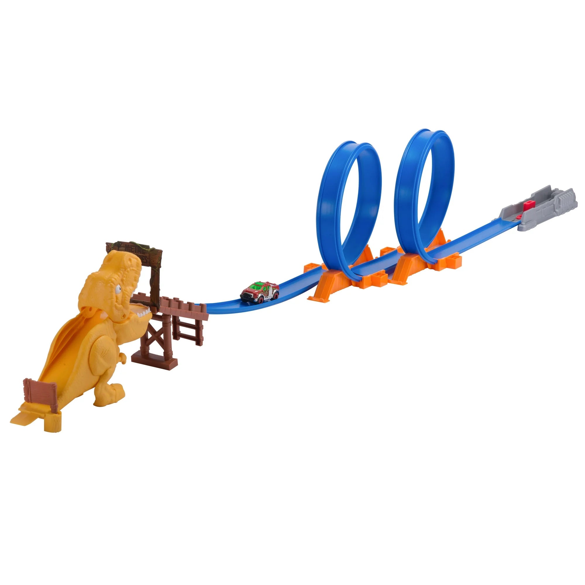 Zuru Metal Machines T-Rex Attack Building Trackset with Powerful Launcher, Double 360 Loops & Mini Racing Car – 2.63m/8.63ft Track Length