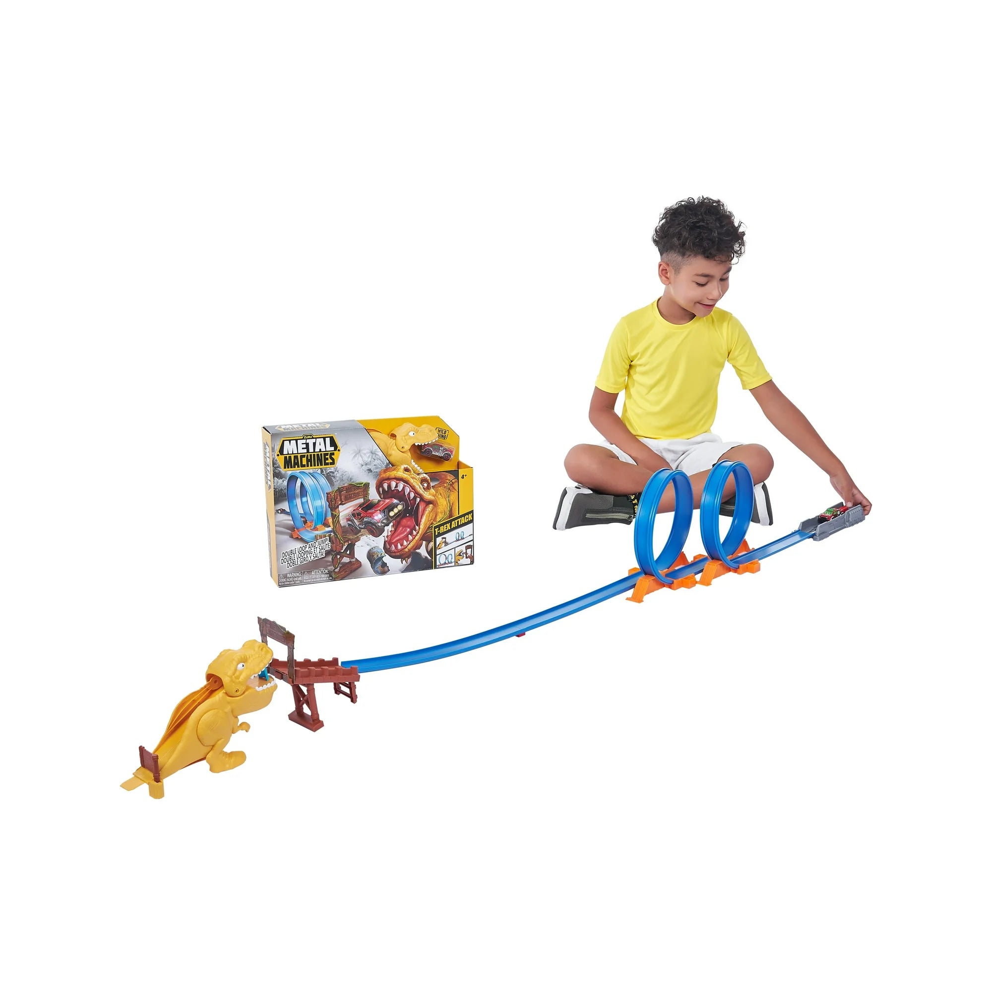 Zuru Metal Machines T-Rex Attack Building Trackset with Powerful Launcher, Double 360 Loops & Mini Racing Car – 2.63m/8.63ft Track Length