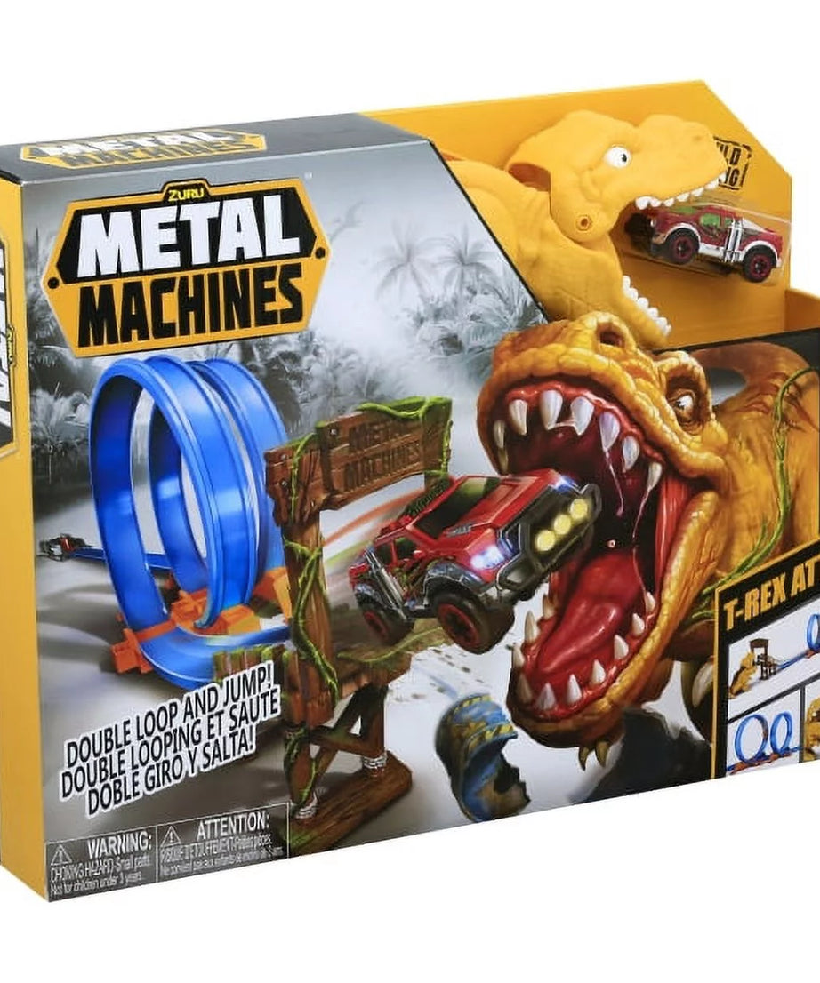 Zuru Metal Machines T-Rex Attack Building Trackset with Powerful Launcher, Double 360 Loops & Mini Racing Car – 2.63m/8.63ft Track Length