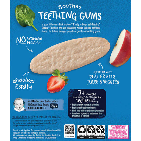 Gerber Snacks for Baby Teethers Strawberry Apple Spinach | Gentle Teething Wafers for 7+ Months