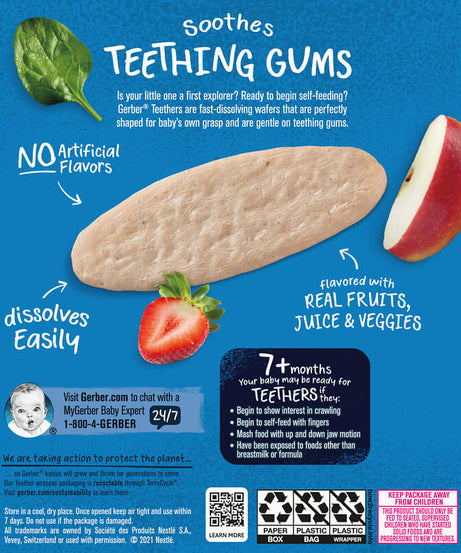 Gerber Snacks for Baby Teethers Strawberry Apple Spinach | Gentle Teething Wafers for 7+ Months - MINIMEE KIDS
