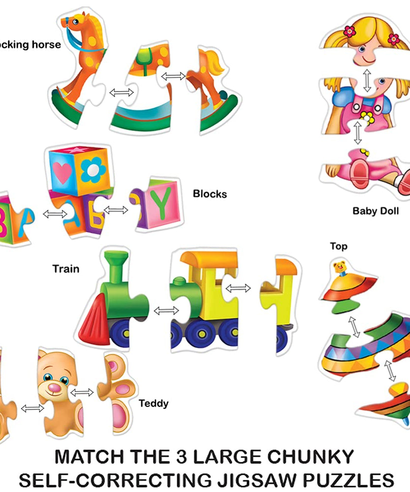 Toykraft My First Toys Puzzle Colorful, Engaging & Educational Six 3-Piece Puzzles Jigsaw for Ages 24+ Months - MINIMEE KIDS