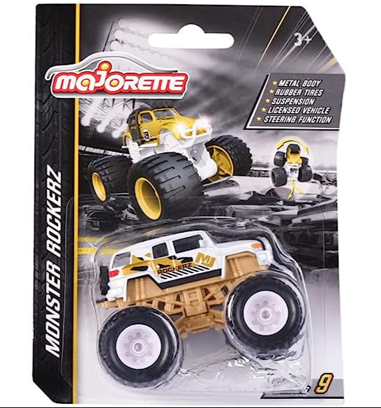 Majorette Monster Rockerz Series 9 – Ford Bronco Wildtrak, Toyota FJ Cruiser & Volkswagen Beetle Monster Trucks | Die-Cast Metal Body | 1:64 Scale Off-Road Vehicles with Suspension & Steering Function | Officially Licensed | Randomly Given Any 1 only