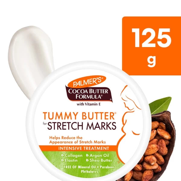 Palmer’s Cocoa Butter Formula Tummy Butter for Pregnancy Stretch Marks – 125g | Intensive Nighttime Moisturizer with Vitamin E, Argan Oil & Collagen for Skin Elasticity & Scar Reduction