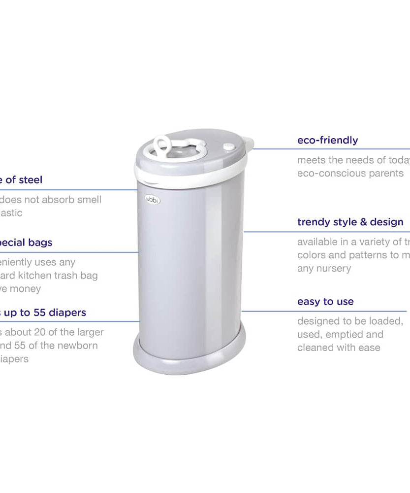 Ubbi Steel Diaper Pail - Cloudy Blue | Stylish and Durable Diaper Disposal Solution for Parents | Perfect for Modern Nurseries