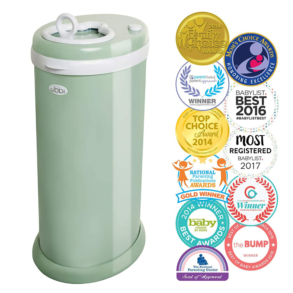 Ubbi Steel Odor Locking Diaper Pail - Sage Green | Keeps Odors Contained