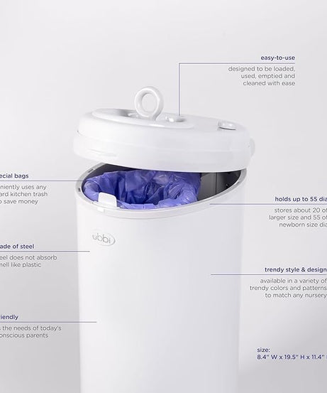 Ubbi Steel Odor Locking Diaper Pail - Sage Green | Keeps Odors Contained
