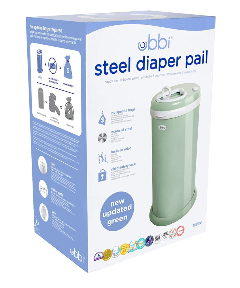 Ubbi Steel Odor Locking Diaper Pail - Sage Green | Keeps Odors Contained