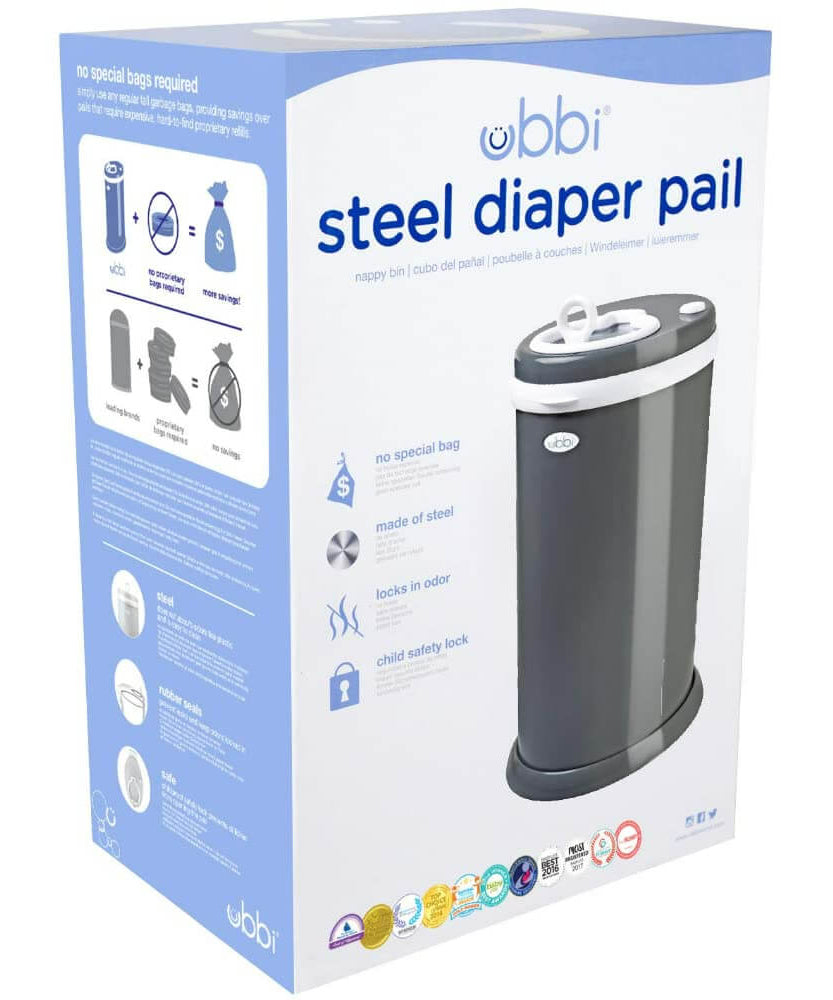 Ubbi Steel Diaper Pail – Slate | Odor Locking, Eco-Friendly, Modern Design, No Special Bags Needed - MINIMEE KIDS