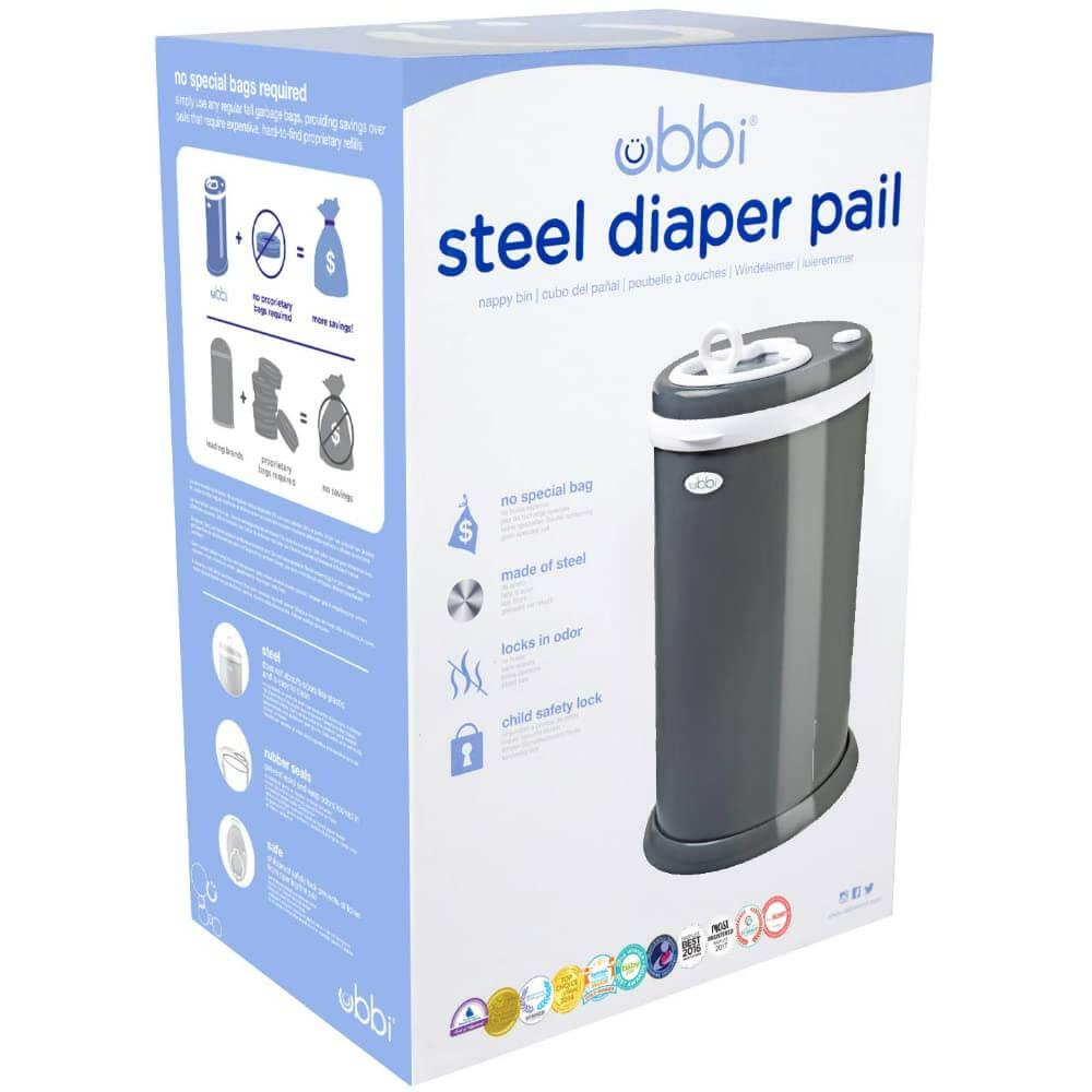 Ubbi Steel Diaper Pail – Slate | Odor Locking, Eco-Friendly, Modern Design, No Special Bags Needed