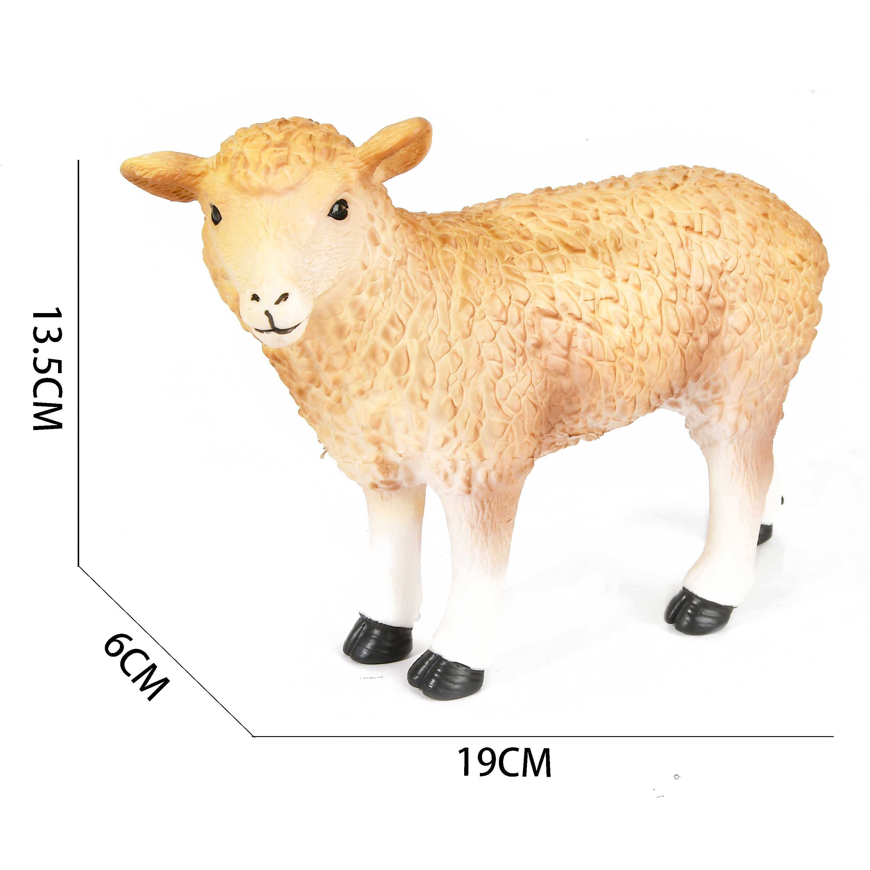 Sheep figurine with dimensions on a white background
