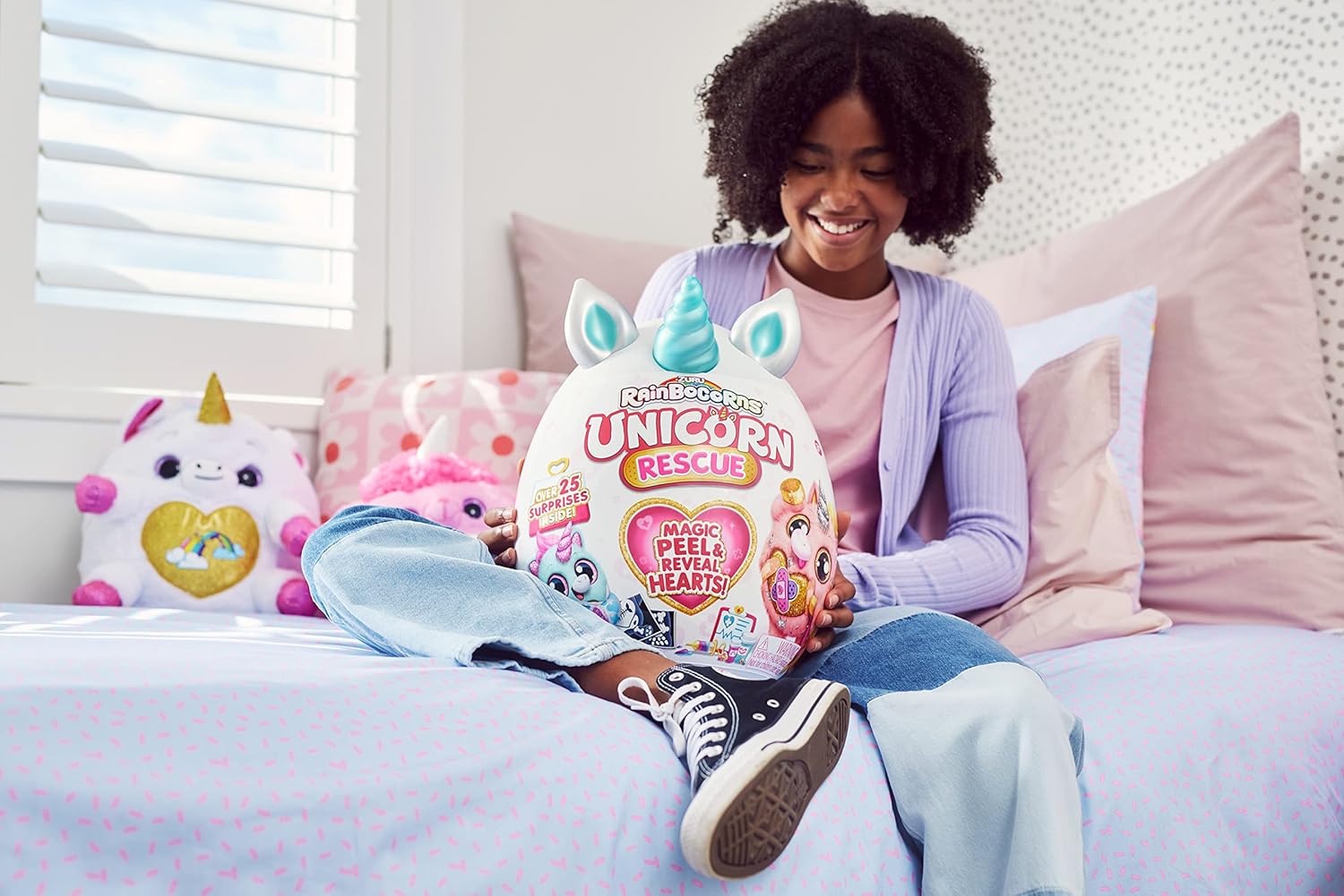 Rainbocorns Unicorn Rescue Surprise, Disco - Collectible Plush in Giant Egg with Over 25 Magical Surprises Inside, 35 cm Cuddle Plush Stuffed Animal, Rings, Stickers, and Wearable Accessories - MINIMEE KIDS