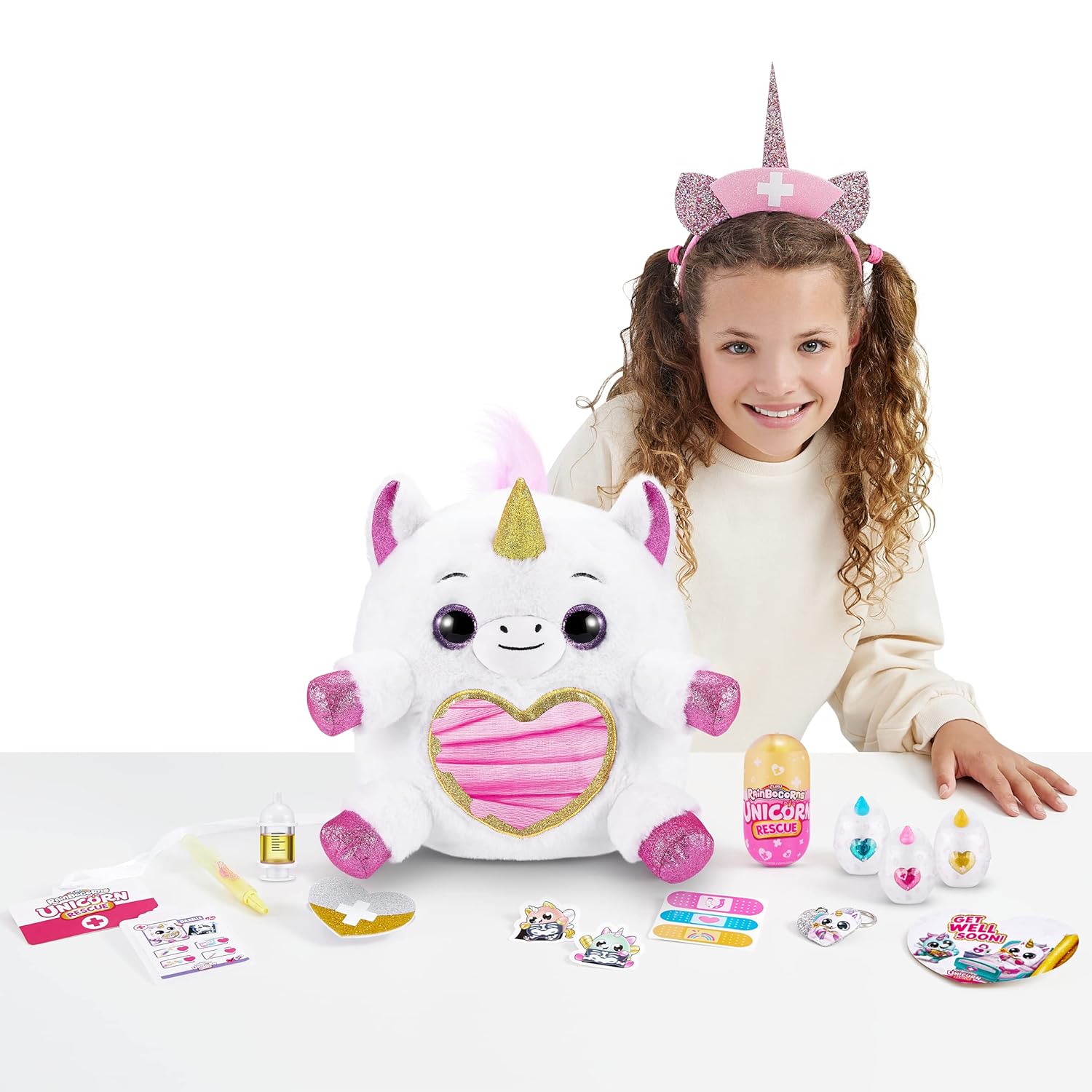 Rainbocorns Unicorn Rescue Surprise, Disco - Collectible Plush in Giant Egg with Over 25 Magical Surprises Inside, 35 cm Cuddle Plush Stuffed Animal, Rings, Stickers, and Wearable Accessories - MINIMEE KIDS