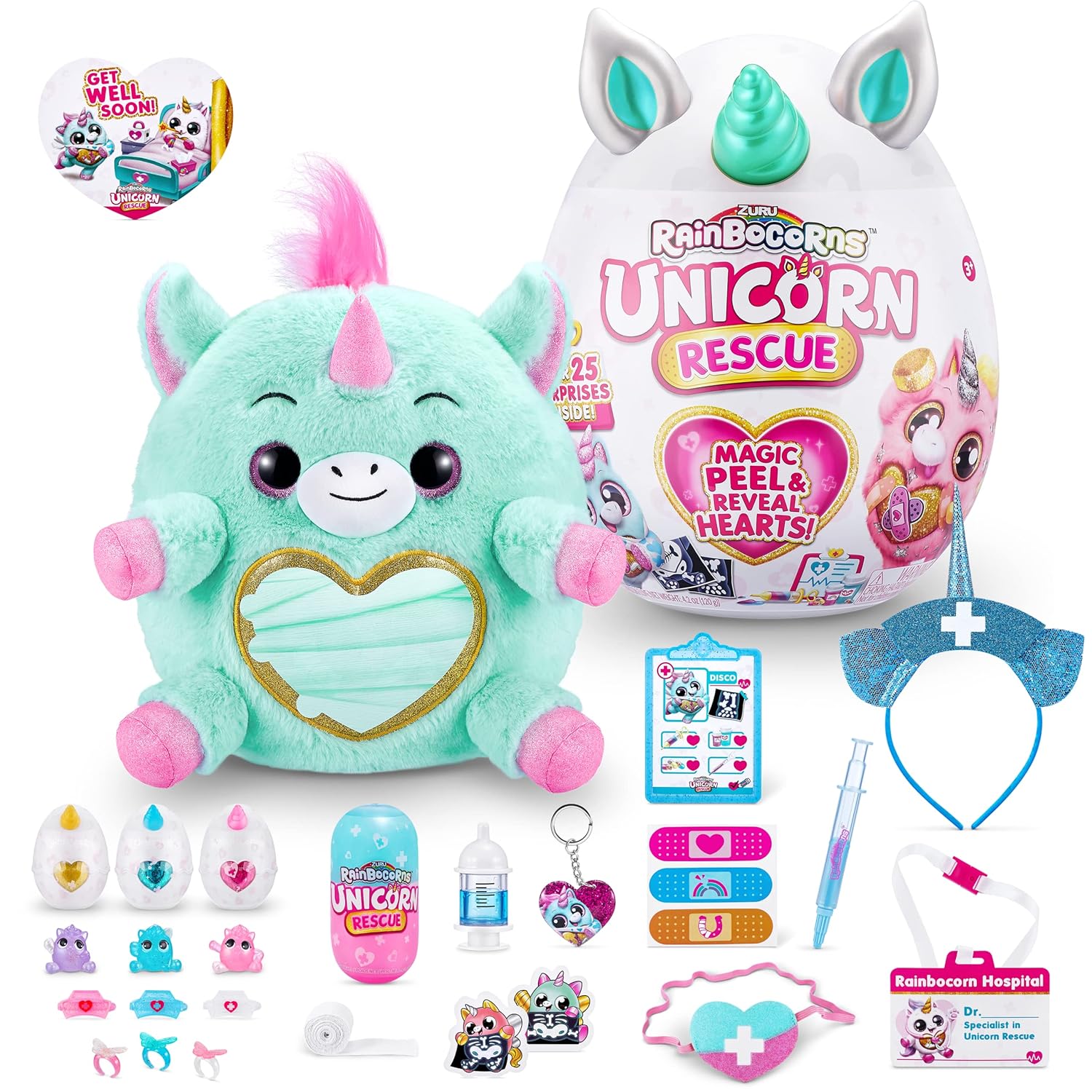 Rainbocorns Unicorn Rescue Surprise, Disco - Collectible Plush in Giant Egg with Over 25 Magical Surprises Inside, 35 cm Cuddle Plush Stuffed Animal, Rings, Stickers, and Wearable Accessories