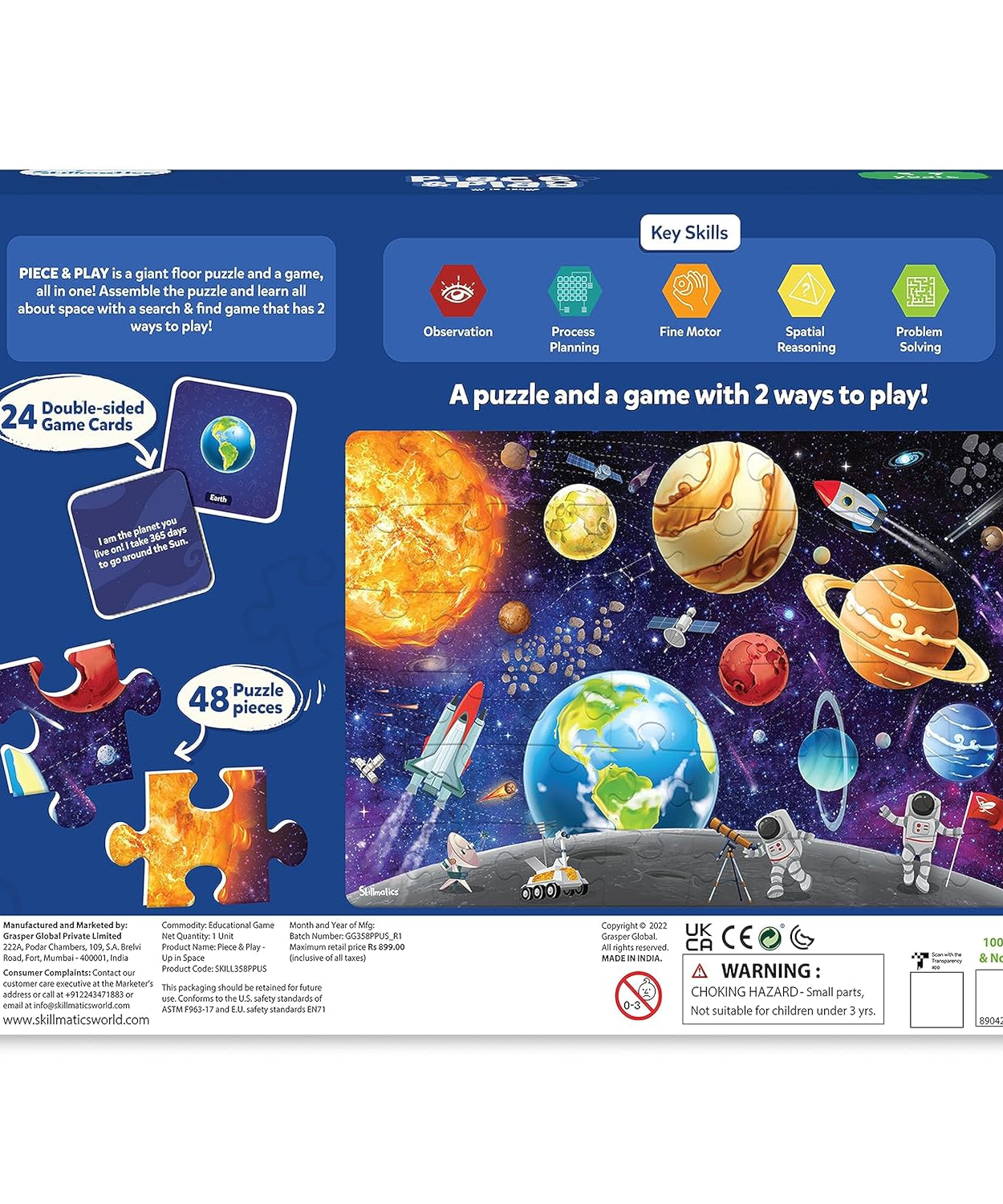 Skillmatics Piece & Play: Up In Space | Educational Floor Puzzle & Game for Kids Ages 3-7 | Explore the Universe with 48 Jumbo Pieces