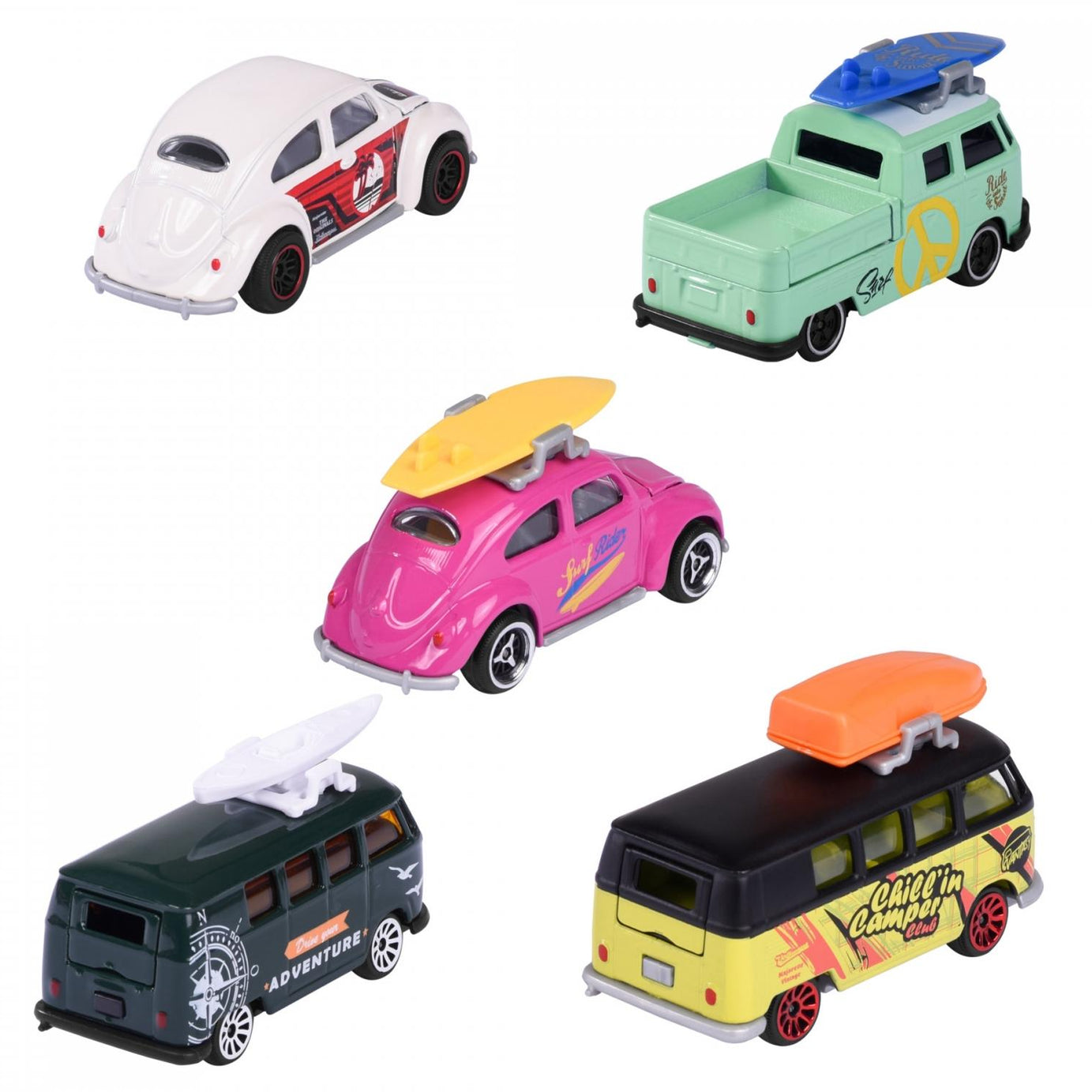 Majorette Volkswagen The Originals 5 Pieces Pack – 1:64 Scale Die-Cast Car Set | Includes Volkswagen Beetle, Volkswagen T1, and 2 Exclusive Models | Classic VW Collector’s Gift Set – 7.5 cm Metal Toy Cars for Kids 3+ Years