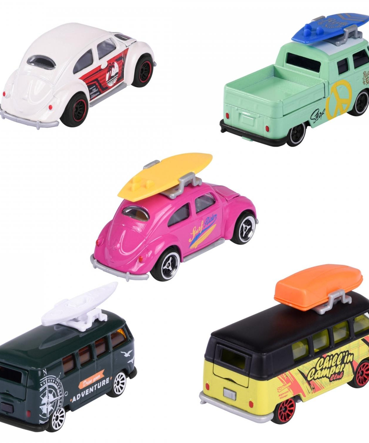 Majorette Volkswagen The Originals 5 Pieces Pack – 1:64 Scale Die-Cast Car Set | Includes Volkswagen Beetle, Volkswagen T1, and 2 Exclusive Models | Classic VW Collector’s Gift Set – 7.5 cm Metal Toy Cars for Kids 3+ Years