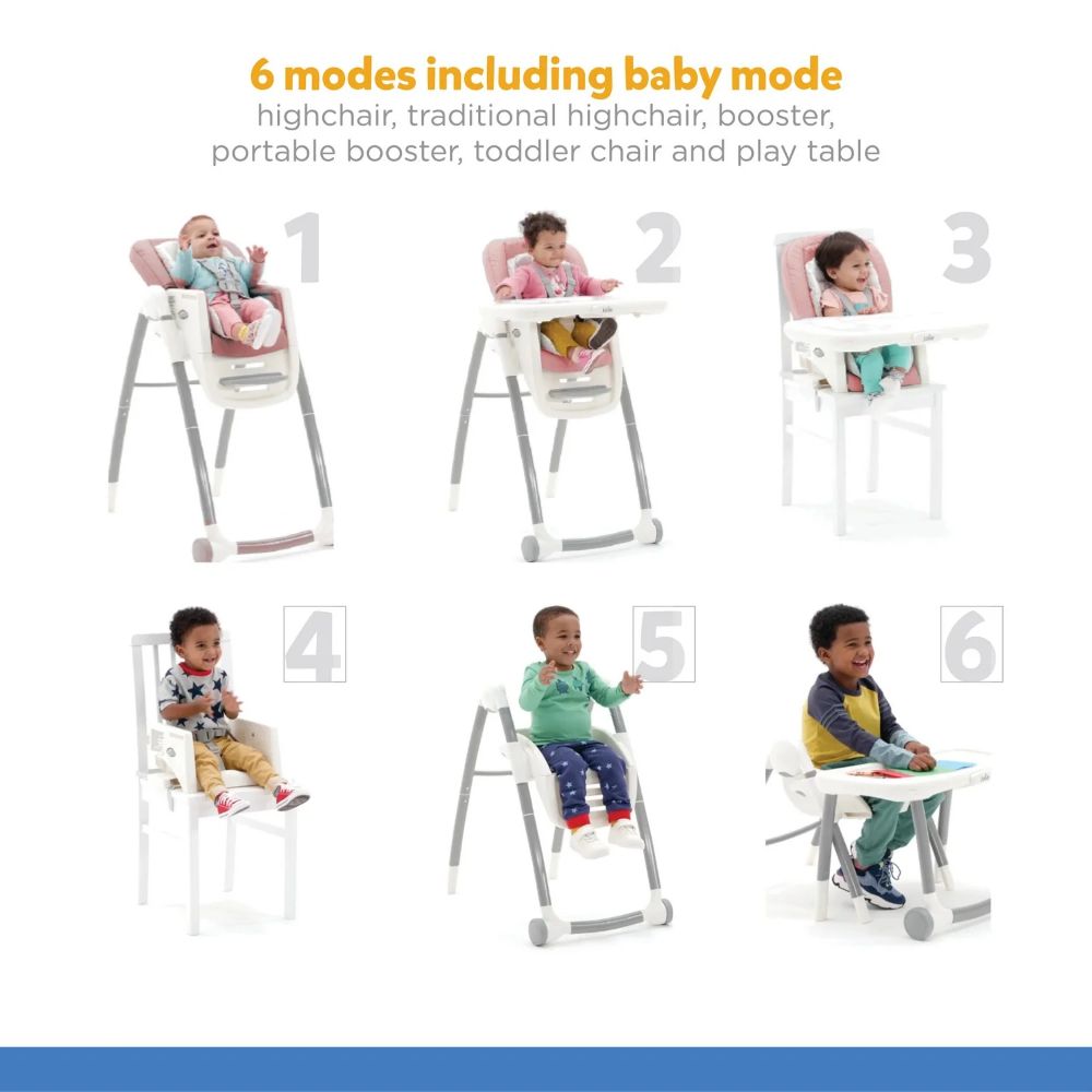 Joie Multiply 6-in-1 Convertible Highchair | Baby to Toddler Booster & Play Table | Adjustable Height & Recline | 6m-6y - Walnut Wood