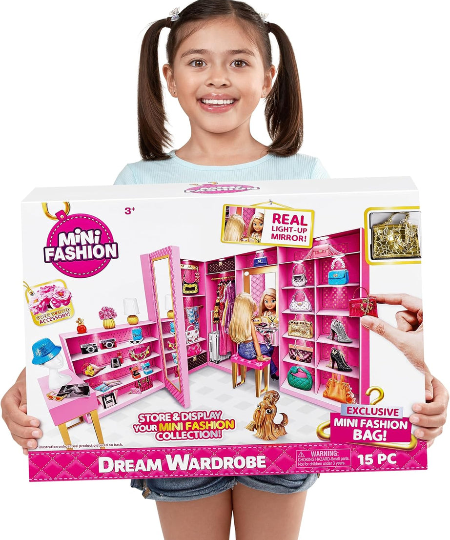 Zuru Mini Brands Mini Fashion Dream Wardrobe with Exclusive Metallic Mini Fashion Bag and 25+ Storage Areas for Doll Accessories - Perfect Gift for Fashionistas - MINIMEE KIDS