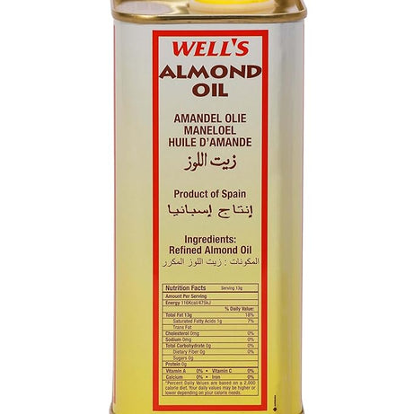 Well's 100% Pure Almond Oil (800ml) - Imported from Spain | Sweet Almond Oil for Skin, Hair & Baby Massage | Vitamin E Rich Nourishment & Memory Support
