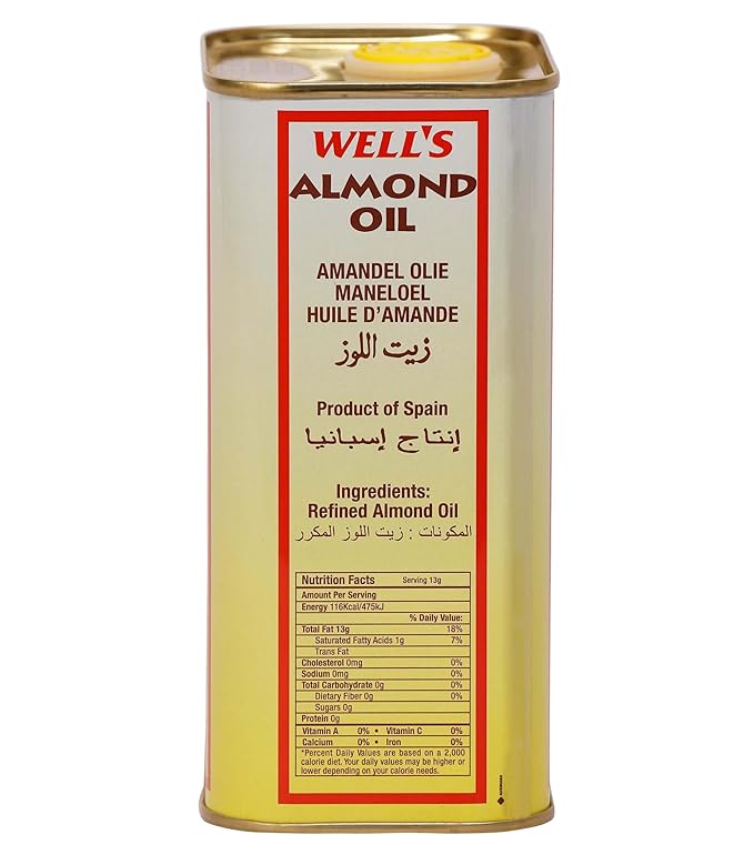Well's 100% Pure Almond Oil (800ml) - Imported from Spain | Sweet Almond Oil for Skin, Hair & Baby Massage | Vitamin E Rich Nourishment & Memory Support
