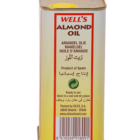 Well's 100% Pure Almond Oil (800ml) - Imported from Spain | Sweet Almond Oil for Skin, Hair & Baby Massage | Vitamin E Rich Nourishment & Memory Support