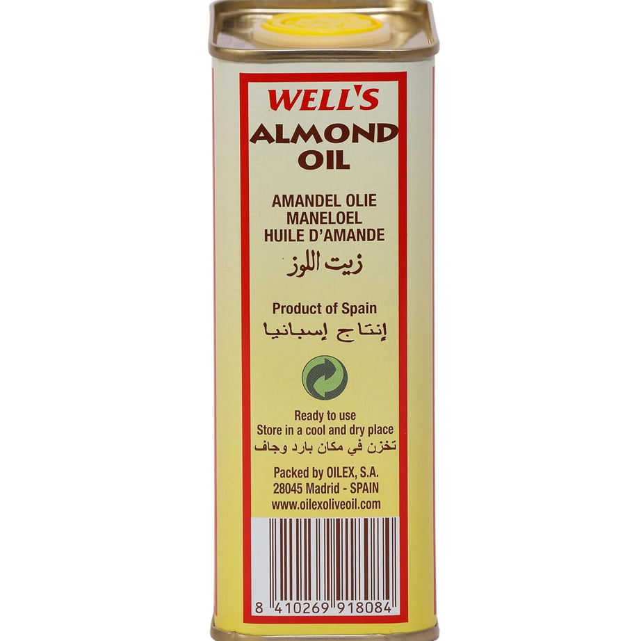Well's Almond Oil 400ml - 100% Pure and Cold-Pressed Sweet Almond Oil Packed and Imported from Spain | Ideal for Skin, Hair, and Baby Massage | Nutrient-Rich and Vitamin E Enriched