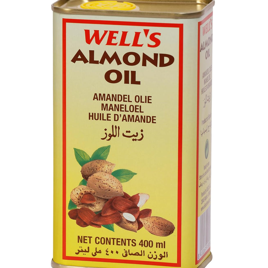 Well's Almond Oil 400ml - 100% Pure and Cold-Pressed Sweet Almond Oil Packed and Imported from Spain | Ideal for Skin, Hair, and Baby Massage | Nutrient-Rich and Vitamin E Enriched
