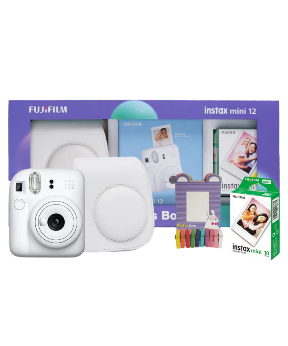 Fujifilm Instax Mini 12 Moments Forever Box Set – Instant Camera with 20 Glossy Films, Selfie Mirror, Close-Up Lens & Accessories | Includes Bunting & Carry Case | Perfect Gift for Capturing Memories