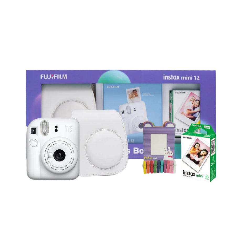 Fujifilm Instax Mini 12 Moments Forever Box Set – Instant Camera with 20 Glossy Films, Selfie Mirror, Close-Up Lens & Accessories | Includes Bunting & Carry Case | Perfect Gift for Capturing Memories