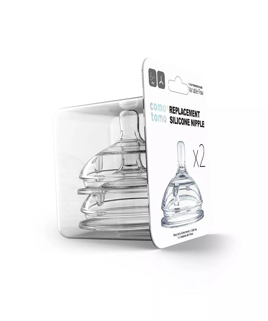 comotomo Replacement Silicone Nipple for 6+ Months | Y-Cut Thicker Fluids Variable Flow - Pack of 2 Teats - MINIMEE KIDS