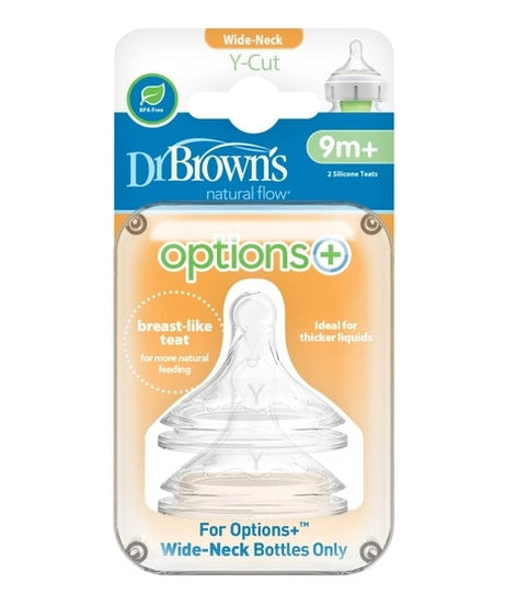 Dr Brown's Natural Flow Options+ Breast Like Teat with Wide Neck Y-Cut for 9+ Months - Pack of 2