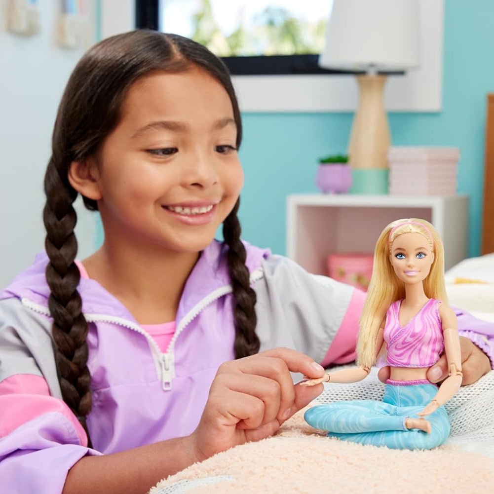 Barbie Made to Move Fashion Doll with 22 Bendable Joints – Blonde Hair – Removable Pink Sports Top & Blue Yoga Pants – Realistic Movement for Creative Play | Ages 3+