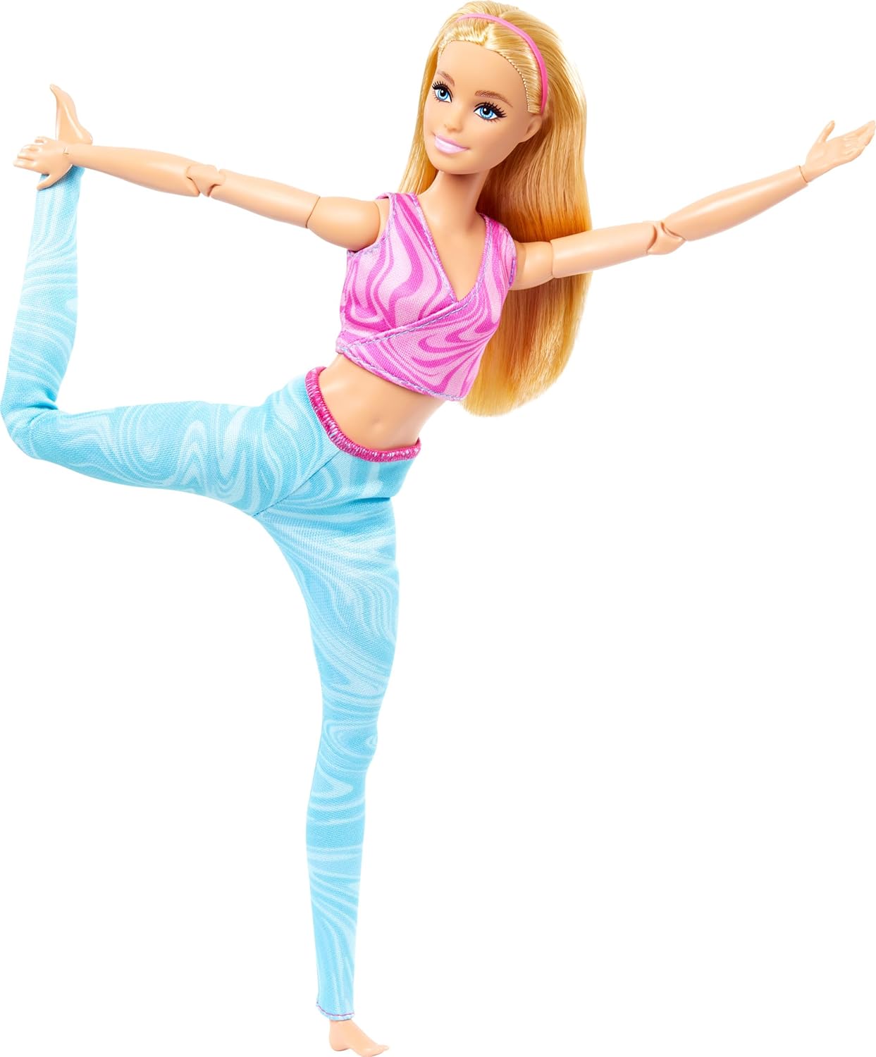 Barbie Made to Move Fashion Doll with 22 Bendable Joints – Blonde Hair – Removable Pink Sports Top & Blue Yoga Pants – Realistic Movement for Creative Play | Ages 3+
