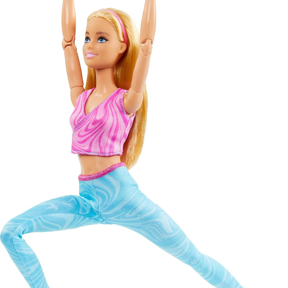 Barbie Made to Move Fashion Doll with 22 Bendable Joints – Blonde Hair – Removable Pink Sports Top & Blue Yoga Pants – Realistic Movement for Creative Play | Ages 3+