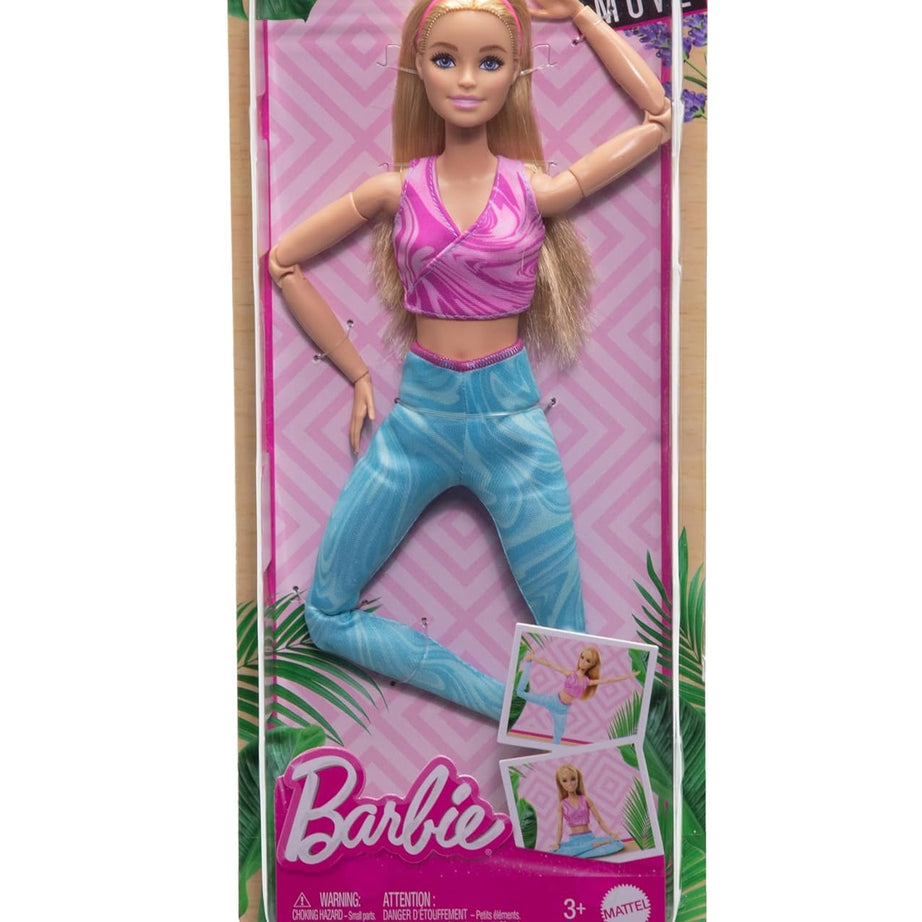 Barbie Made to Move Fashion Doll with 22 Bendable Joints – Blonde Hair – Removable Pink Sports Top & Blue Yoga Pants – Realistic Movement for Creative Play | Ages 3+