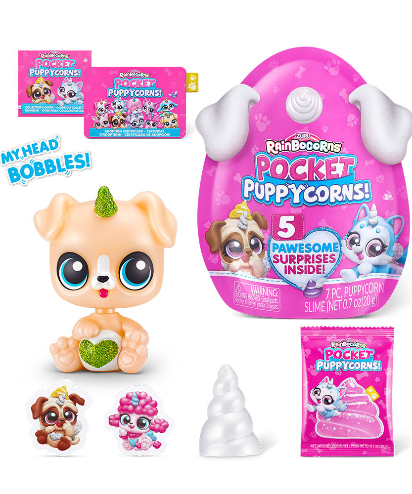 Zuru Rainbocorns Pocket Puppycorns - 7-Piece Collectible Set with Over 5 Surprises Inside, Including Slime and Adoption Certificate for 3+ Years | Color May Vary - MINIMEE KIDS