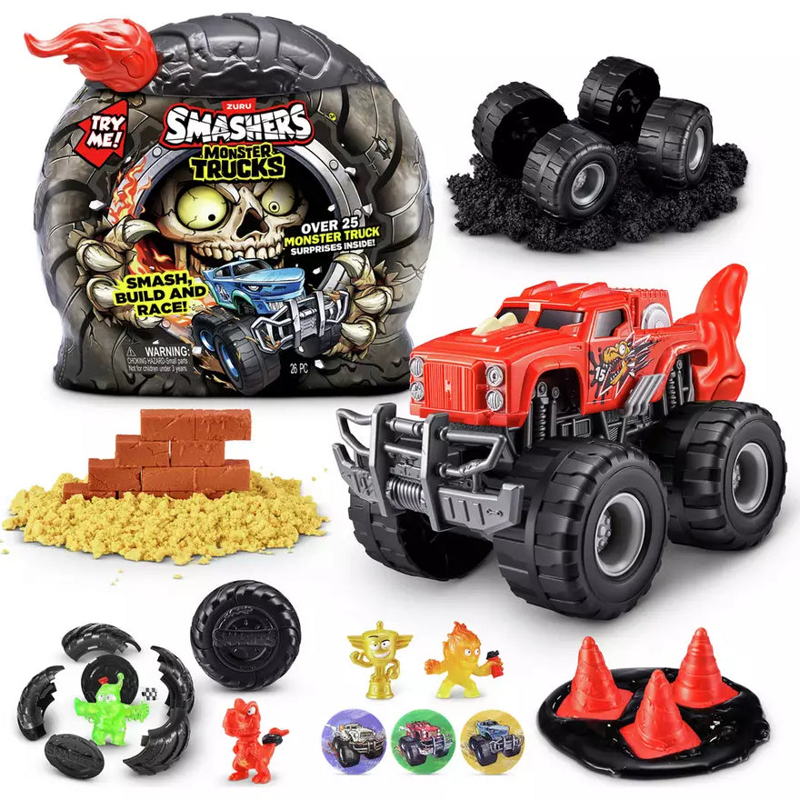 Zuru Smashers Monster Trucks Surprise (Skull Truck) - 25+ Surprises, Collectible Monster Truck with Smash Slime, Sand Compounds, & Accessories