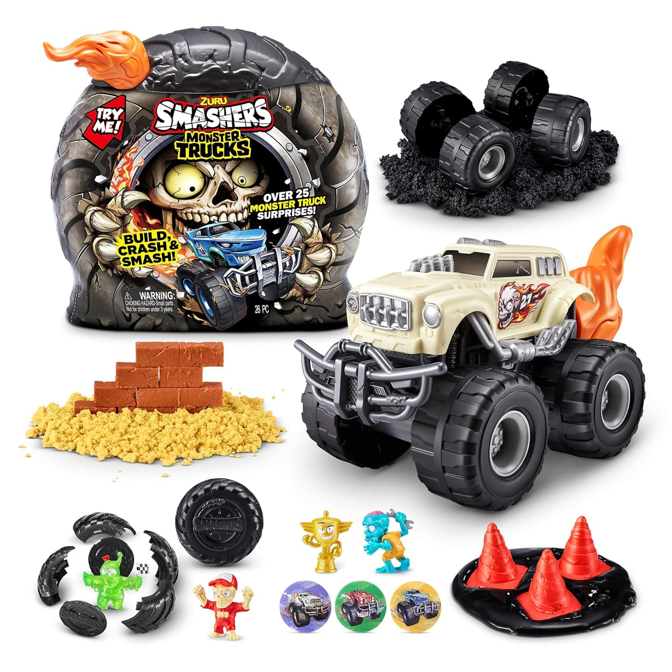 Zuru Smashers Monster Trucks Surprise (Skull Truck) - 25+ Surprises, Collectible Monster Truck with Smash Slime, Sand Compounds, & Accessories