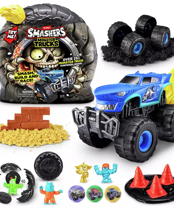 Zuru Smashers Monster Trucks Surprise (Skull Truck) - 25+ Surprises, Collectible Monster Truck with Smash Slime, Sand Compounds, & Accessories - MINIMEE KIDS